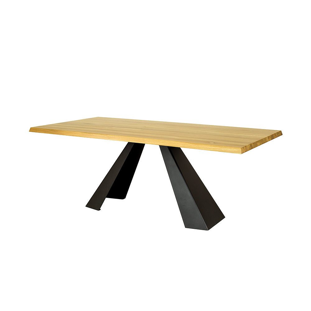 A metal and oak table is a piece of furniture that combines
